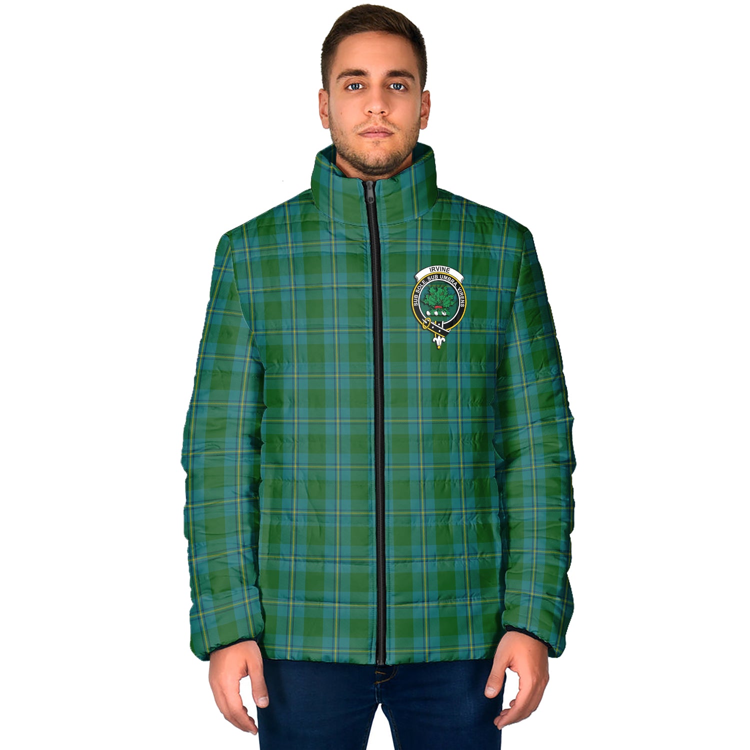 Irvine of Bonshaw Tartan Padded Jacket with Family Crest - Tartan Vibes Clothing