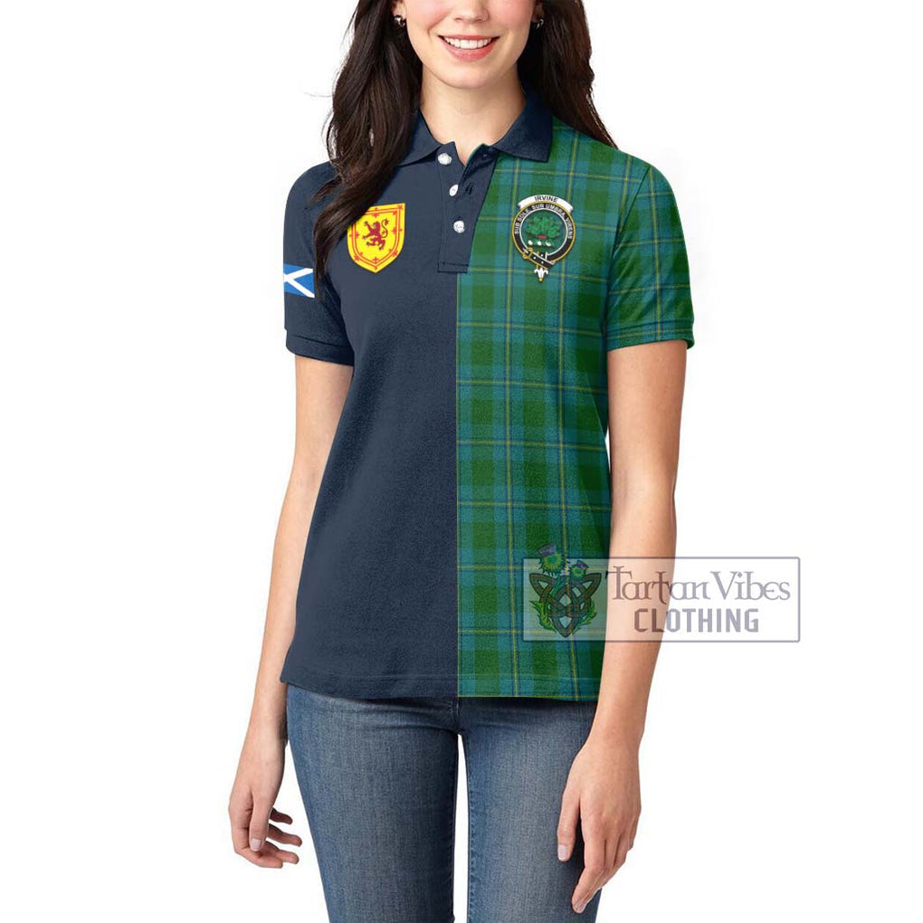 Tartan Vibes Clothing Irvine of Bonshaw Tartan Women's Polo Shirt with Scottish Lion Royal Arm Half Style