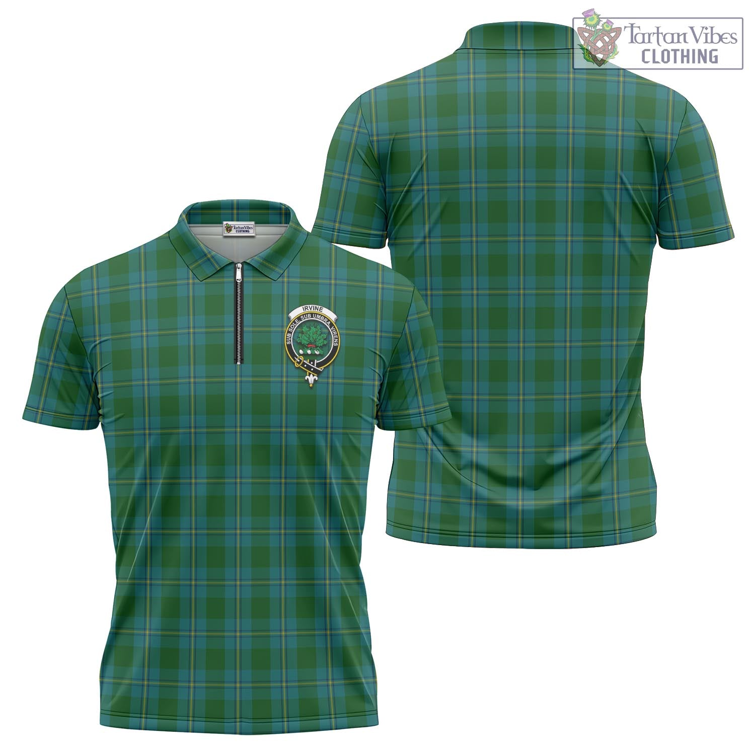 Tartan Vibes Clothing Irvine of Bonshaw Tartan Zipper Polo Shirt with Family Crest