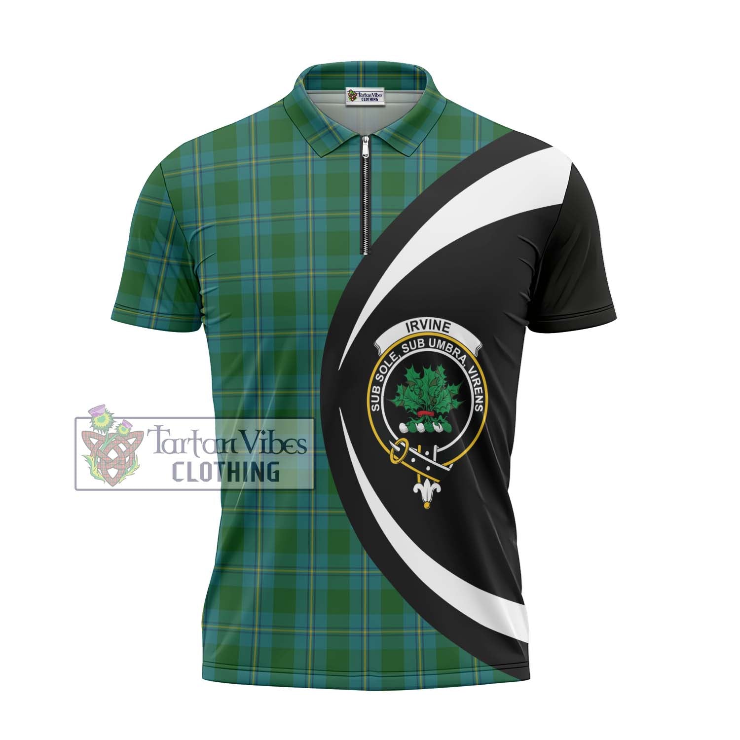 Tartan Vibes Clothing Irvine of Bonshaw Tartan Zipper Polo Shirt with Family Crest Circle Style