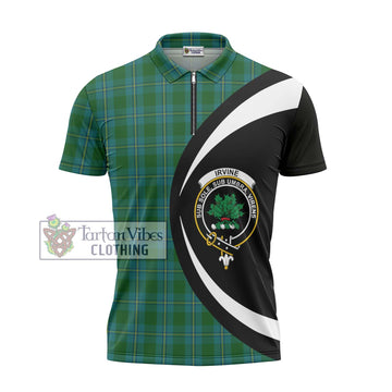 Irvine of Bonshaw Tartan Zipper Polo Shirt with Family Crest Circle Style