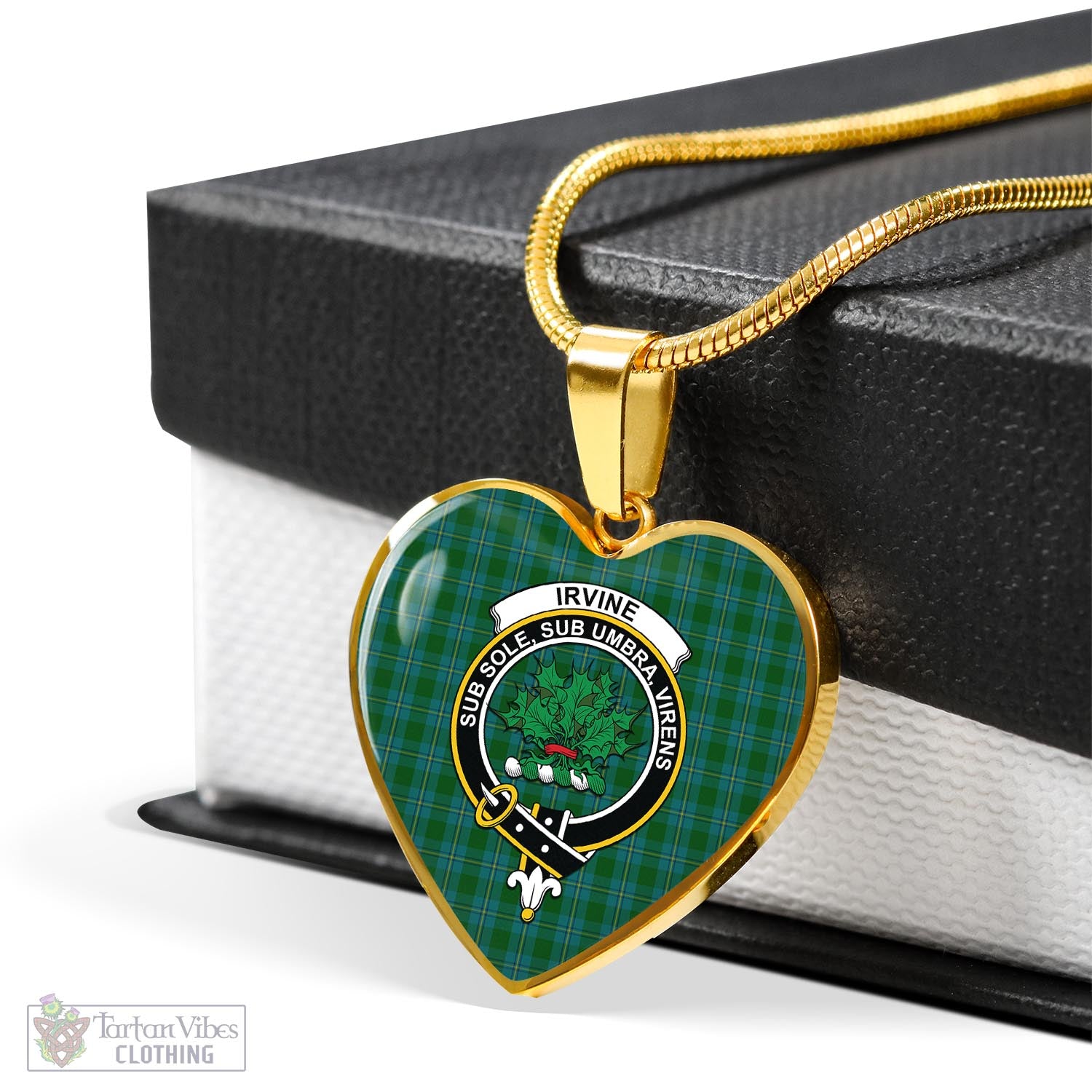 Tartan Vibes Clothing Irvine of Bonshaw Tartan Heart Necklace with Family Crest