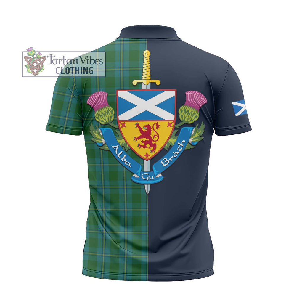 Tartan Vibes Clothing Irvine of Bonshaw Tartan Zipper Polo Shirt with Scottish Lion Royal Arm Half Style