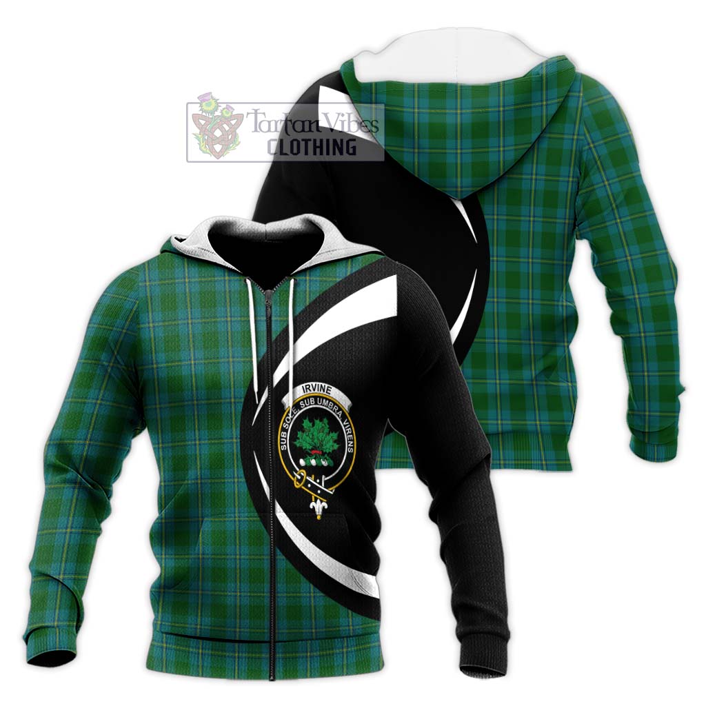 Irvine of Bonshaw Tartan Knitted Hoodie with Family Crest Circle Style Unisex Knitted Zip Hoodie - Tartan Vibes Clothing