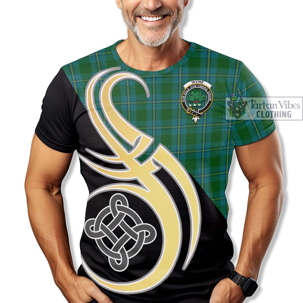 Tartan Vibes Clothing Irvine of Bonshaw Tartan T-Shirt with Family Crest and Celtic Symbol Style