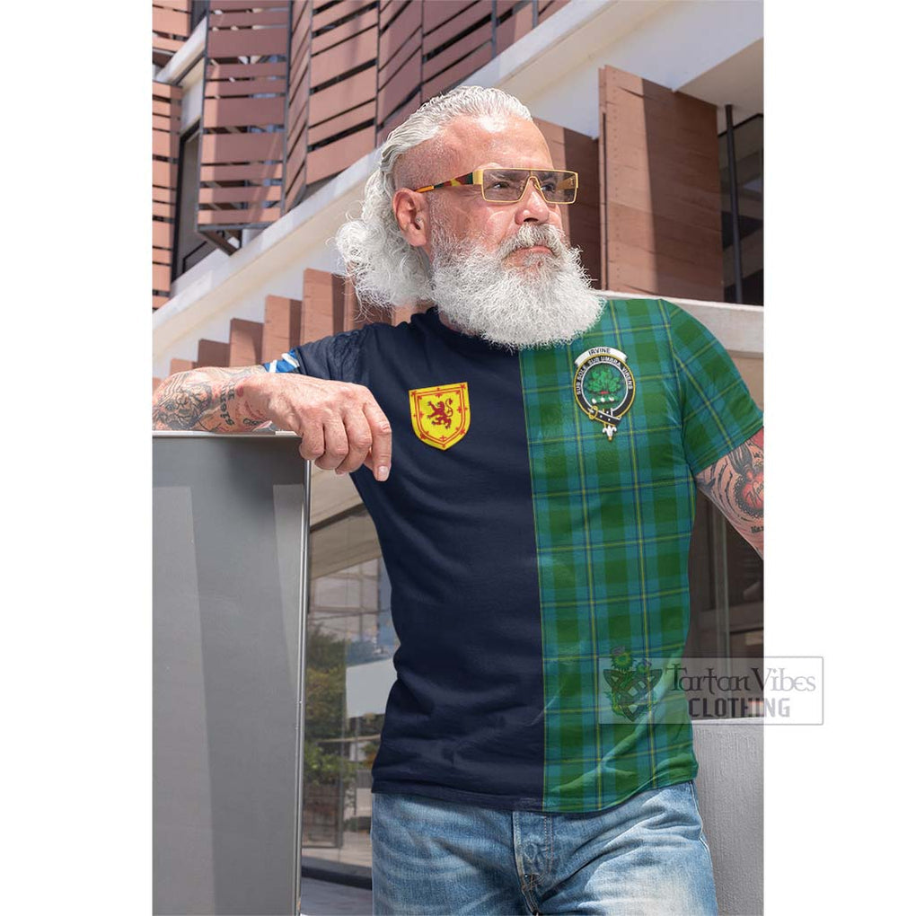 Tartan Vibes Clothing Irvine of Bonshaw Tartan Cotton T-shirt with Scottish Lion Royal Arm Half Style