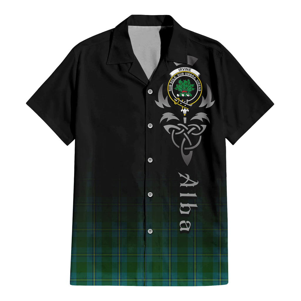 Tartan Vibes Clothing Irvine of Bonshaw Tartan Short Sleeve Button Up Featuring Alba Gu Brath Family Crest Celtic Inspired