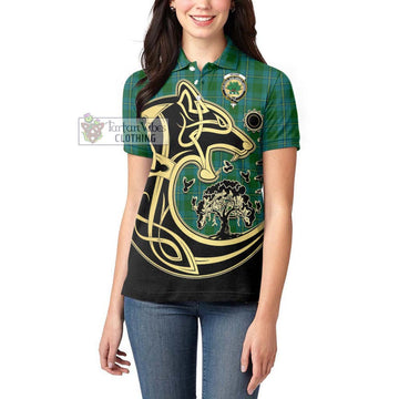 Irvine of Bonshaw Tartan Women's Polo Shirt with Family Crest Celtic Wolf Style