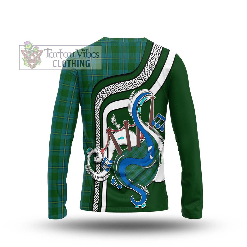 Tartan Vibes Clothing Irvine of Bonshaw Tartan Long Sleeve T-Shirt with Epic Bagpipe Style