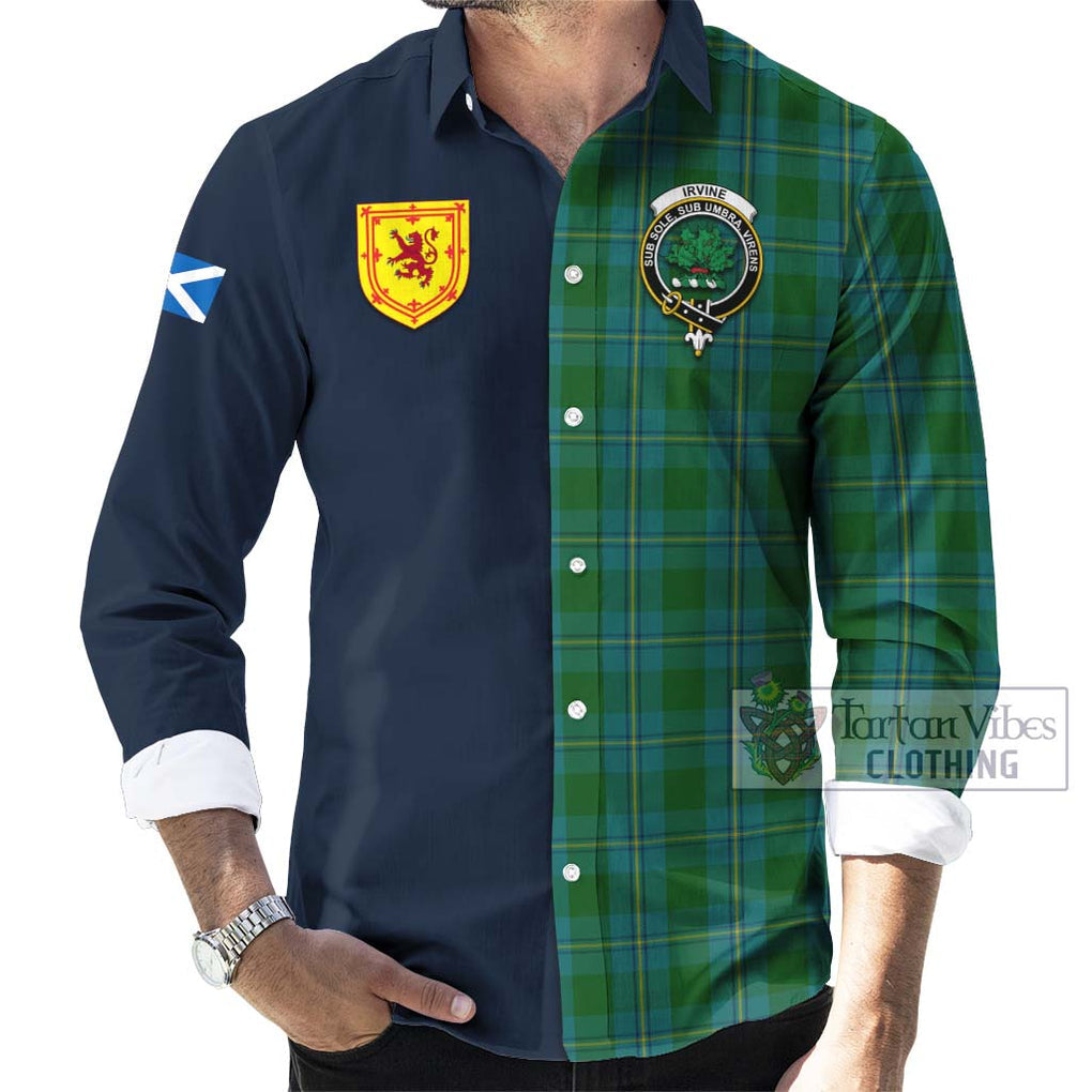 Tartan Vibes Clothing Irvine of Bonshaw Tartan Long Sleeve Button Shirt with Scottish Lion Royal Arm Half Style