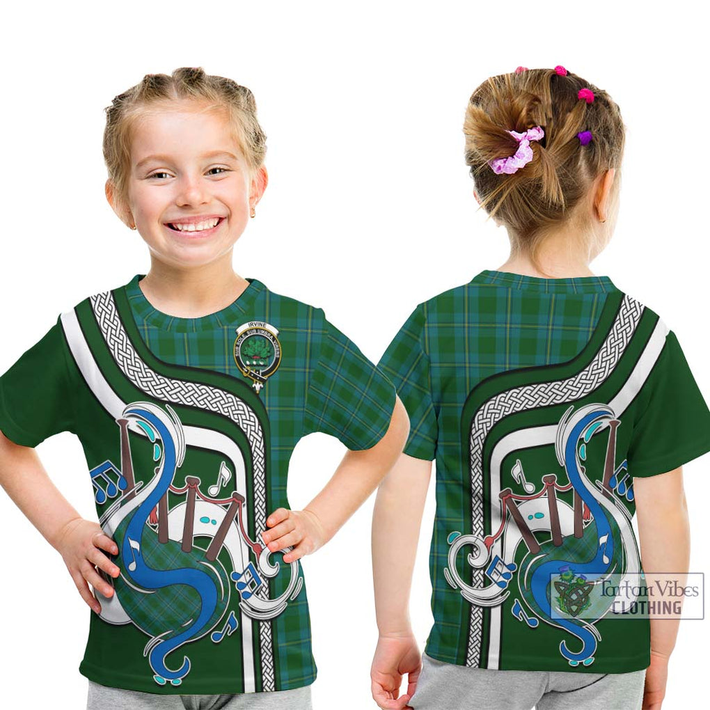 Tartan Vibes Clothing Irvine of Bonshaw Tartan Kid T-Shirt with Epic Bagpipe Style