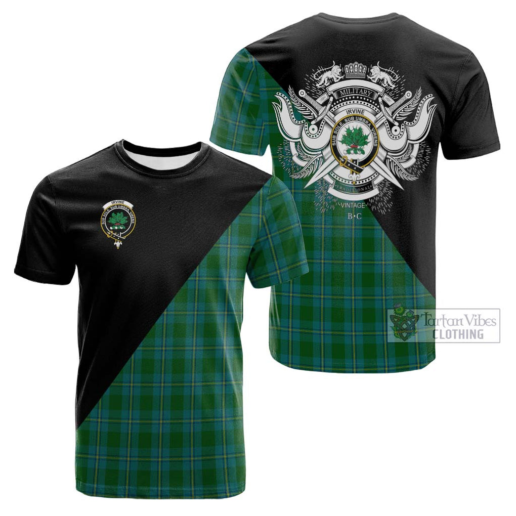 Tartan Vibes Clothing Irvine of Bonshaw Tartan Cotton T-shirt with Family Crest and Military Logo Style