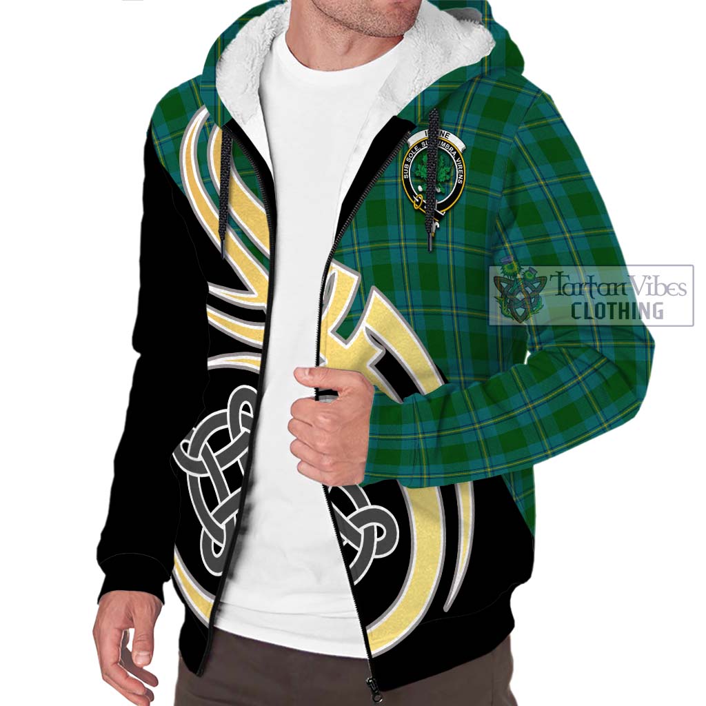 Irvine of Bonshaw Tartan Sherpa Hoodie with Family Crest and Celtic Symbol Style - Tartan Vibes Clothing