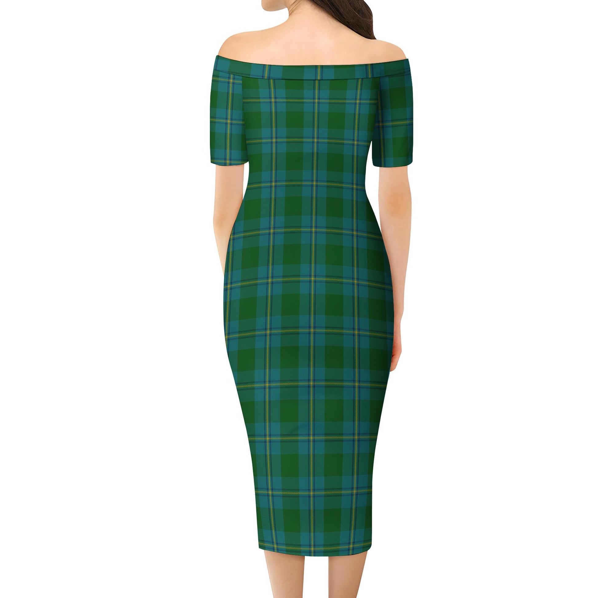 Irvine of Bonshaw Tartan Off Shoulder Lady Dress - Tartanvibesclothing