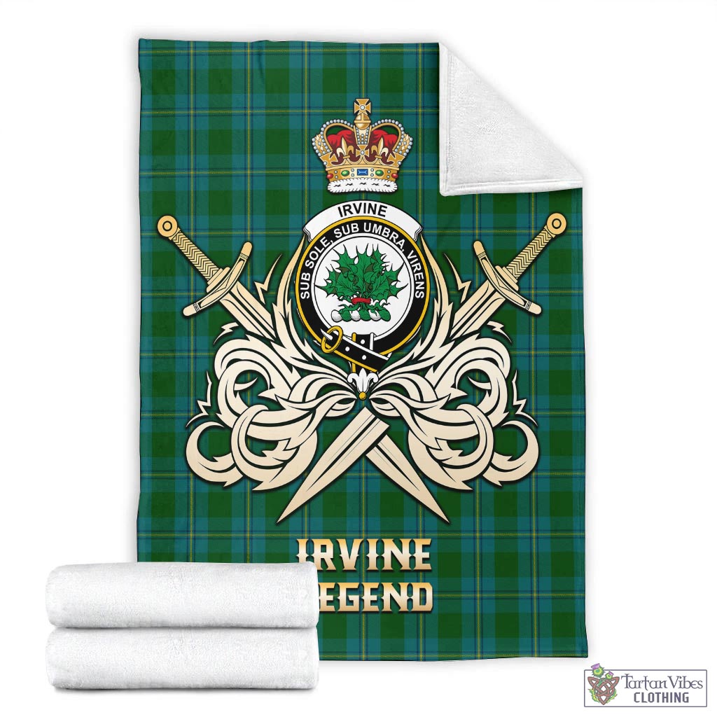 Tartan Vibes Clothing Irvine of Bonshaw Tartan Blanket with Clan Crest and the Golden Sword of Courageous Legacy