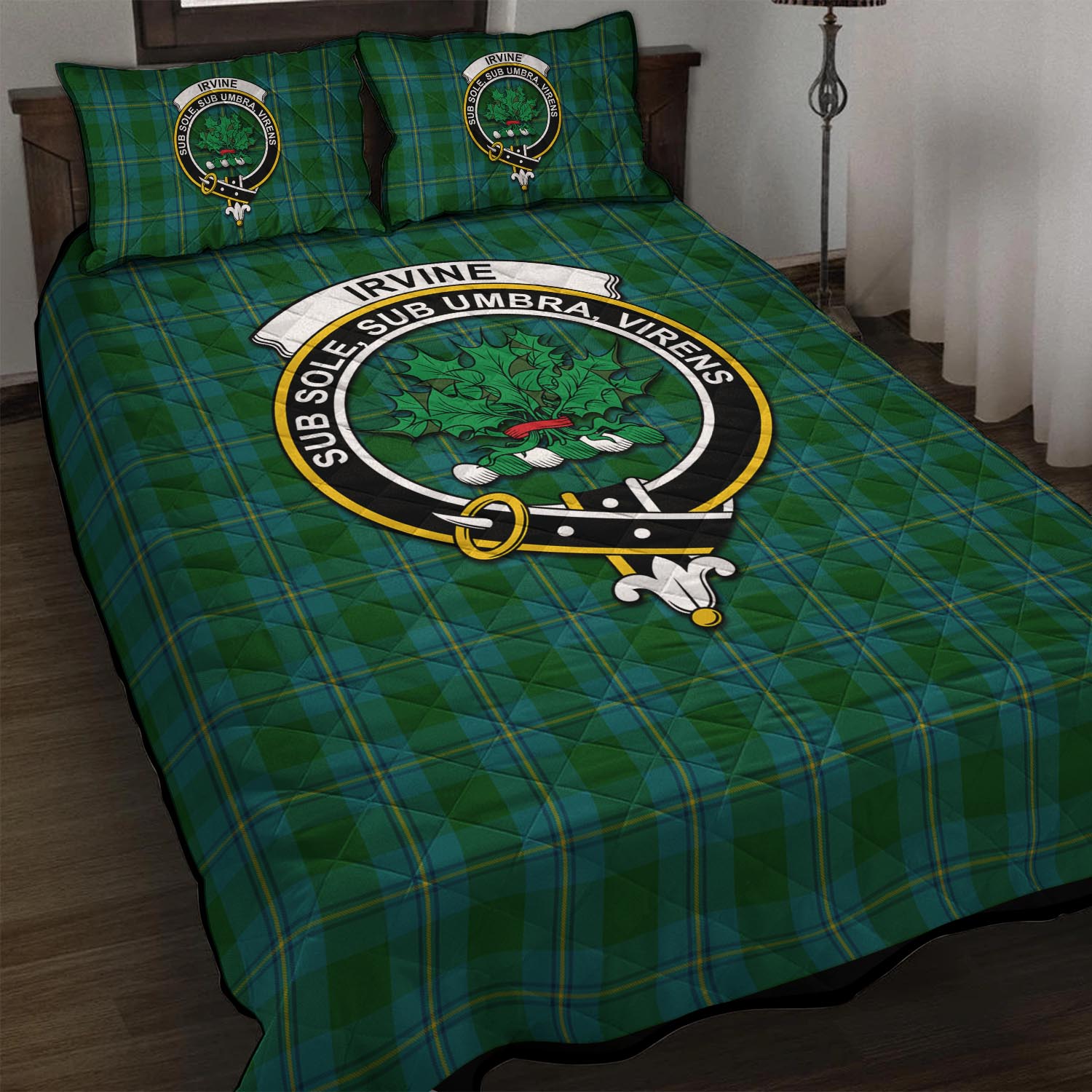 Irvine of Bonshaw Tartan Quilt Bed Set with Family Crest - Tartan Vibes Clothing