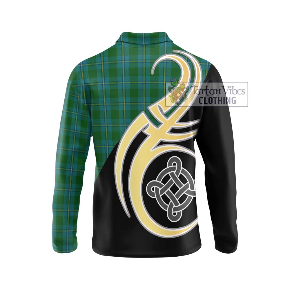 Irvine of Bonshaw Tartan Long Sleeve Polo Shirt with Family Crest and Celtic Symbol Style - Tartan Vibes Clothing