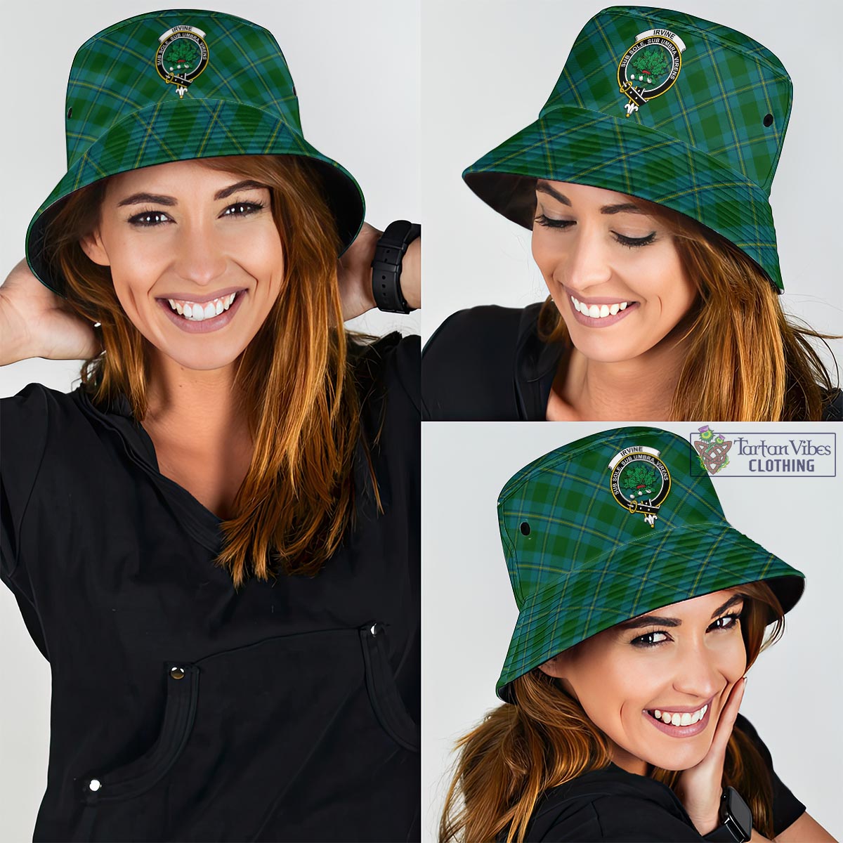 Tartan Vibes Clothing Irvine of Bonshaw Tartan Bucket Hat with Family Crest