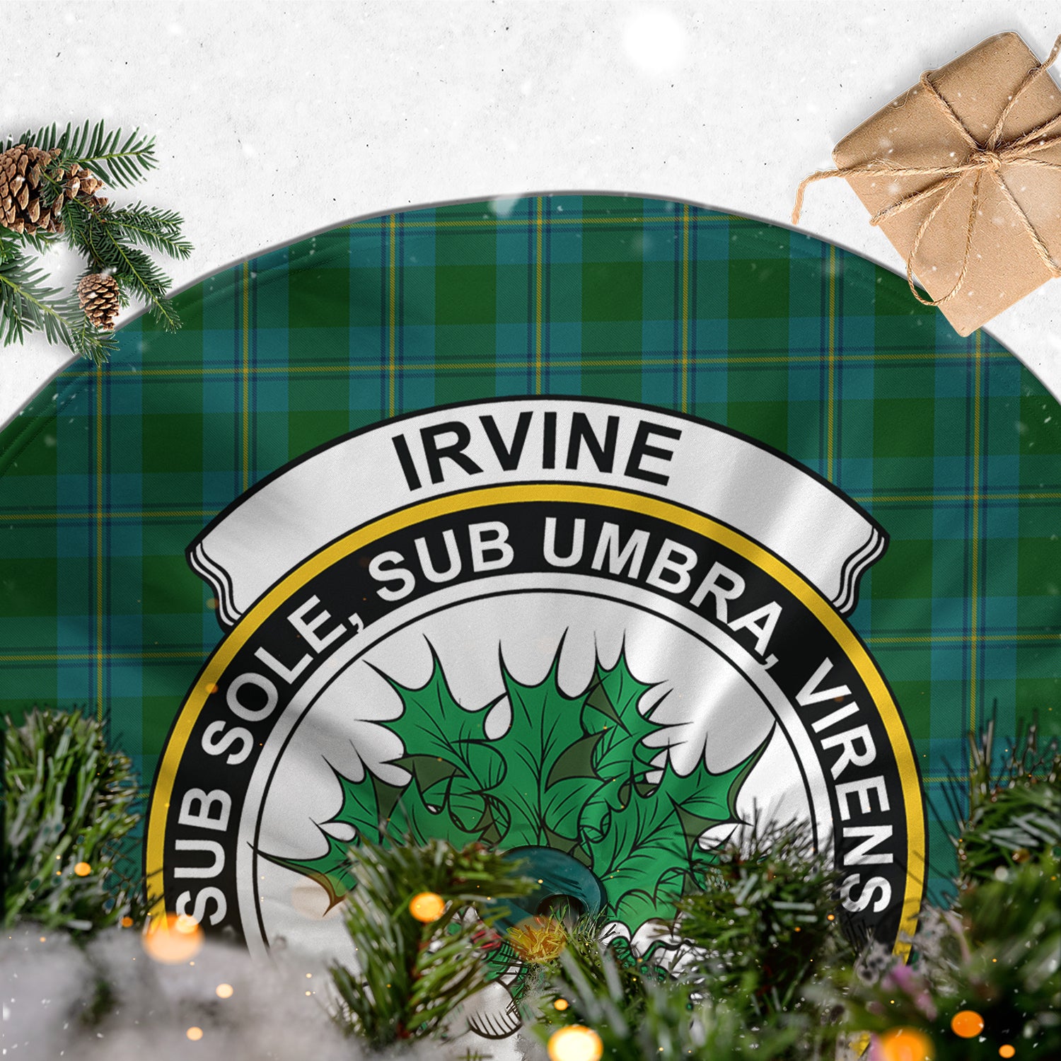 Irvine of Bonshaw Tartan Christmas Tree Skirt with Family Crest - Tartanvibesclothing