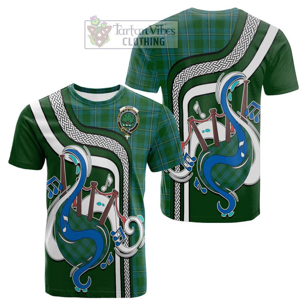 Tartan Vibes Clothing Irvine of Bonshaw Tartan Cotton T-shirt with Epic Bagpipe Style