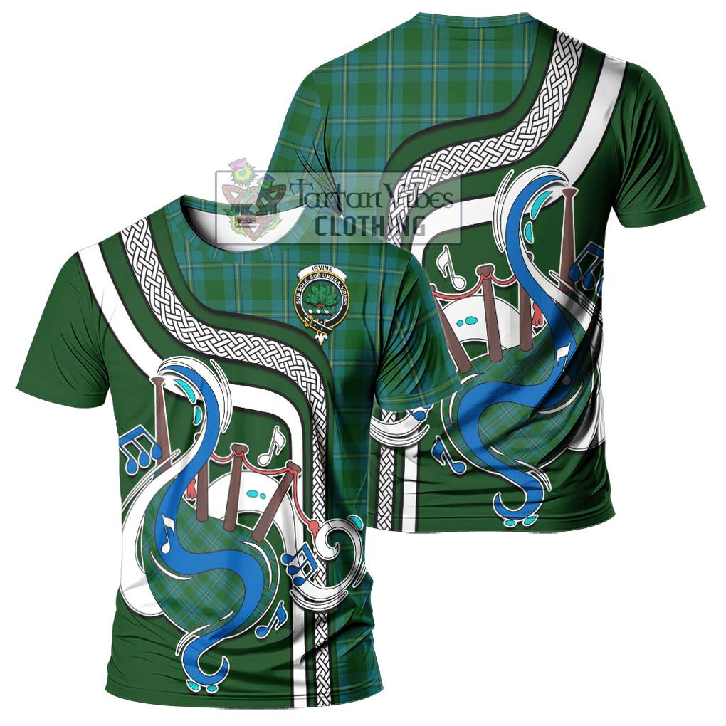 Irvine of Bonshaw Tartan T-Shirt with Epic Bagpipe Style - Tartanvibesclothing Shop