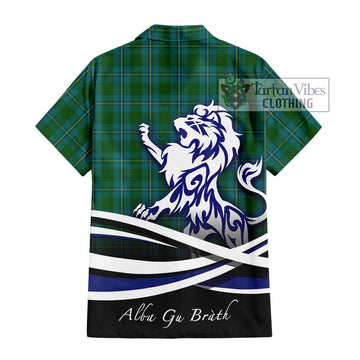 Irvine of Bonshaw Tartan Short Sleeve Button Shirt with Alba Gu Brath Regal Lion Emblem