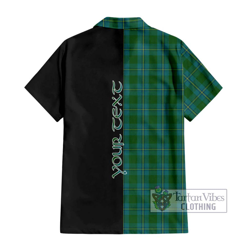 Irvine of Bonshaw Tartan Short Sleeve Button Shirt with Family Crest and Half Of Me Style - Tartanvibesclothing Shop