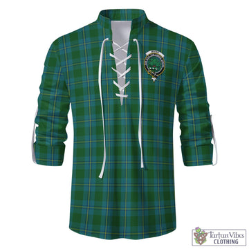 Irvine of Bonshaw Tartan Men's Scottish Traditional Jacobite Ghillie Kilt Shirt with Family Crest