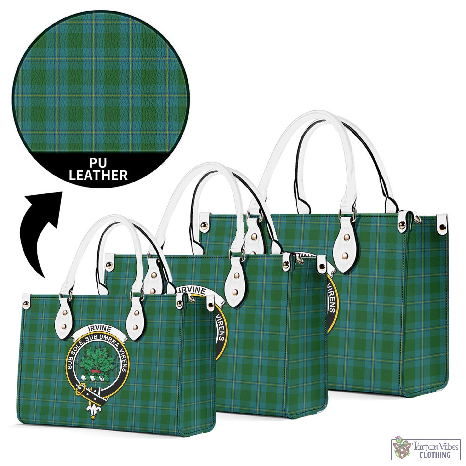 Tartan Vibes Clothing Irvine of Bonshaw Tartan Luxury Leather Handbags with Family Crest