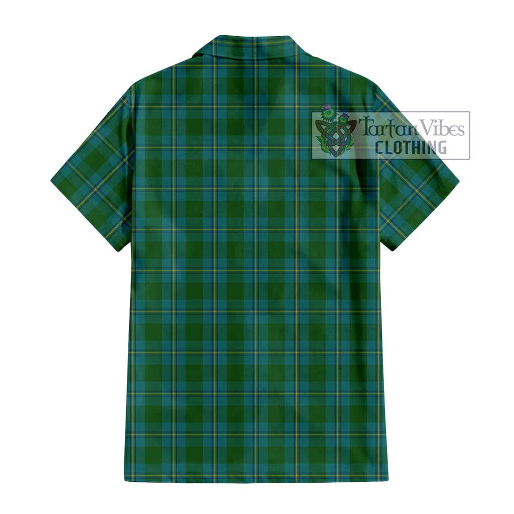 Irvine of Bonshaw Tartan Short Sleeve Button Shirt with Family Crest DNA In Me Style - Tartanvibesclothing Shop