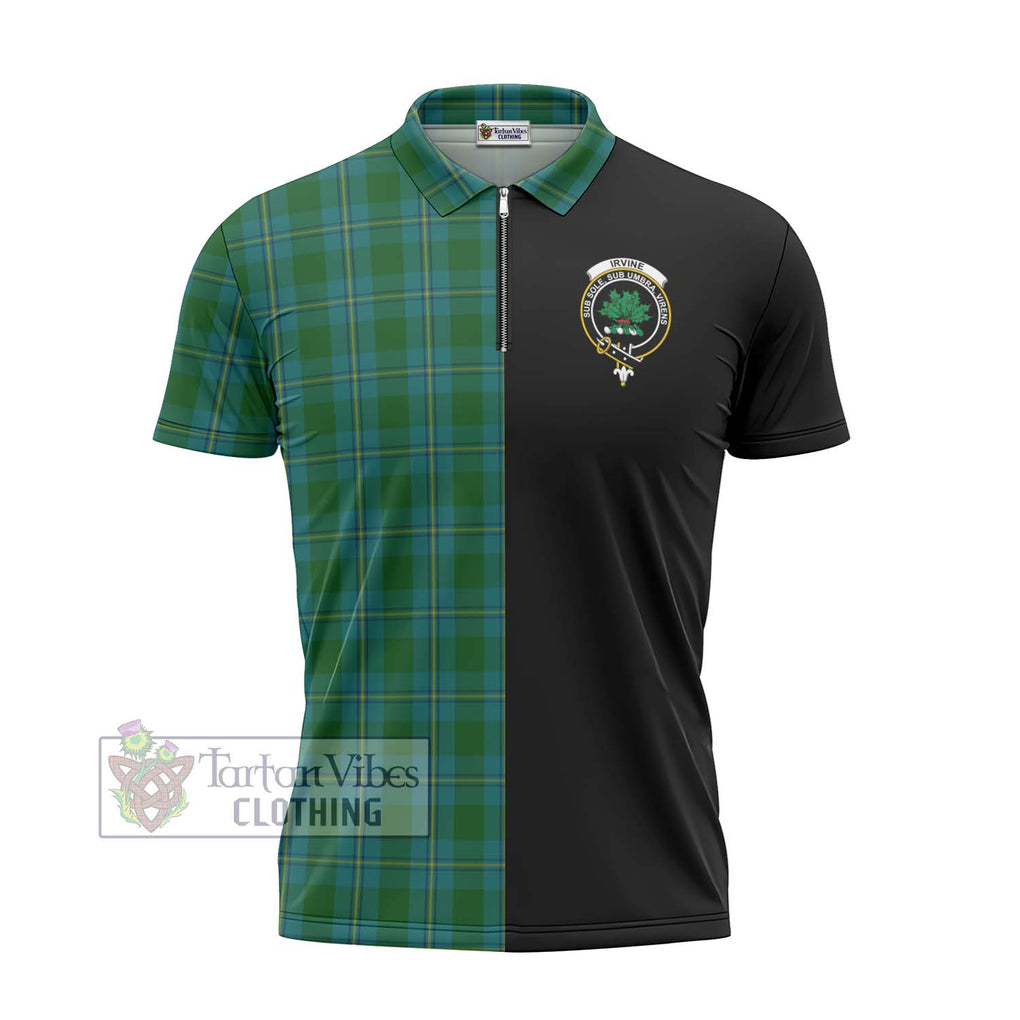 Irvine of Bonshaw Tartan Zipper Polo Shirt with Family Crest and Half Of Me Style - Tartanvibesclothing Shop