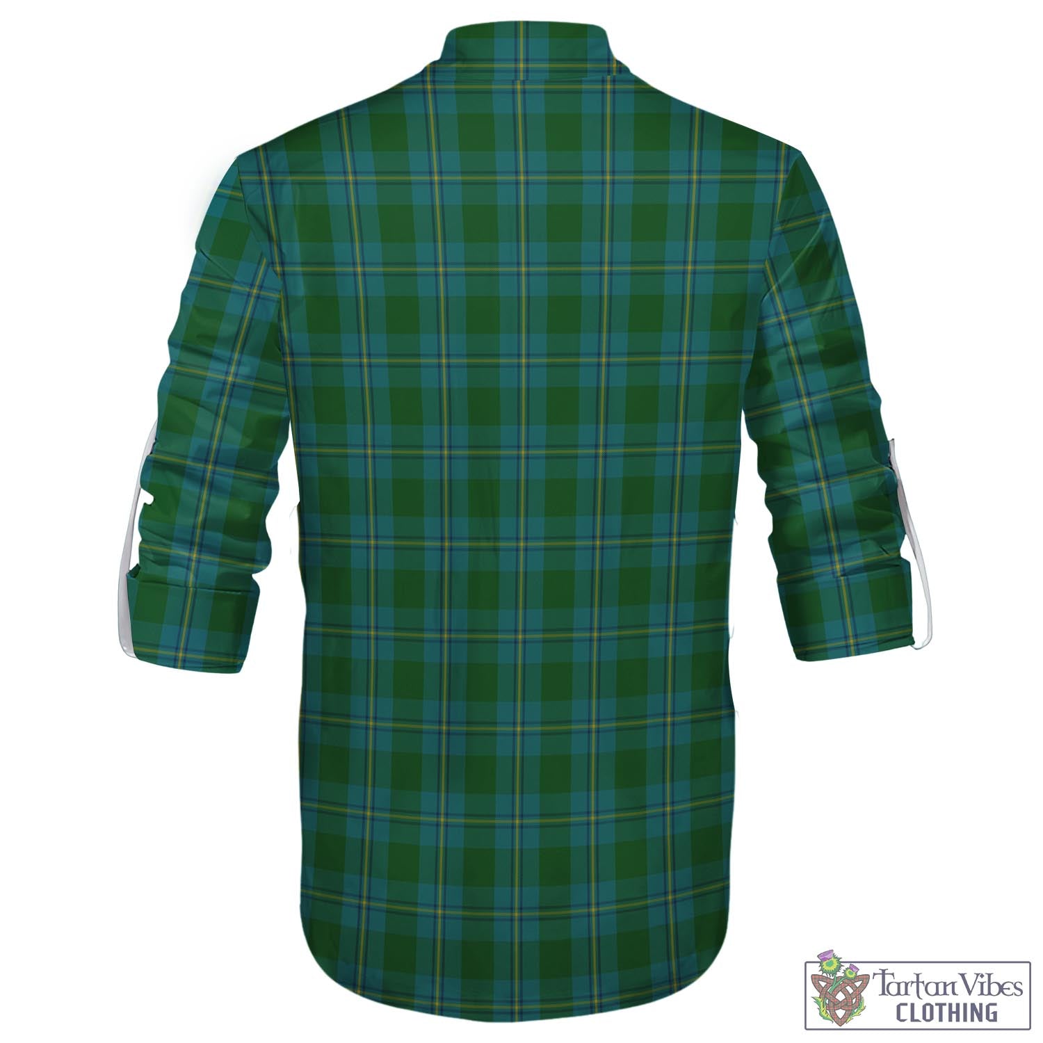 Tartan Vibes Clothing Irvine of Bonshaw Tartan Men's Scottish Traditional Jacobite Ghillie Kilt Shirt with Family Crest