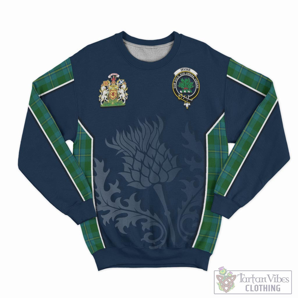 Tartan Vibes Clothing Irvine of Bonshaw Tartan Sweatshirt with Family Crest and Scottish Thistle Vibes Sport Style