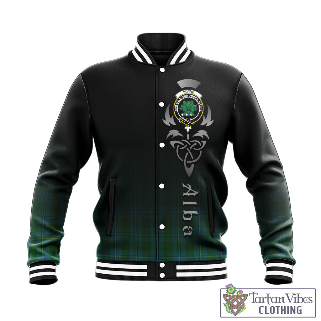 Tartan Vibes Clothing Irvine of Bonshaw Tartan Baseball Jacket Featuring Alba Gu Brath Family Crest Celtic Inspired