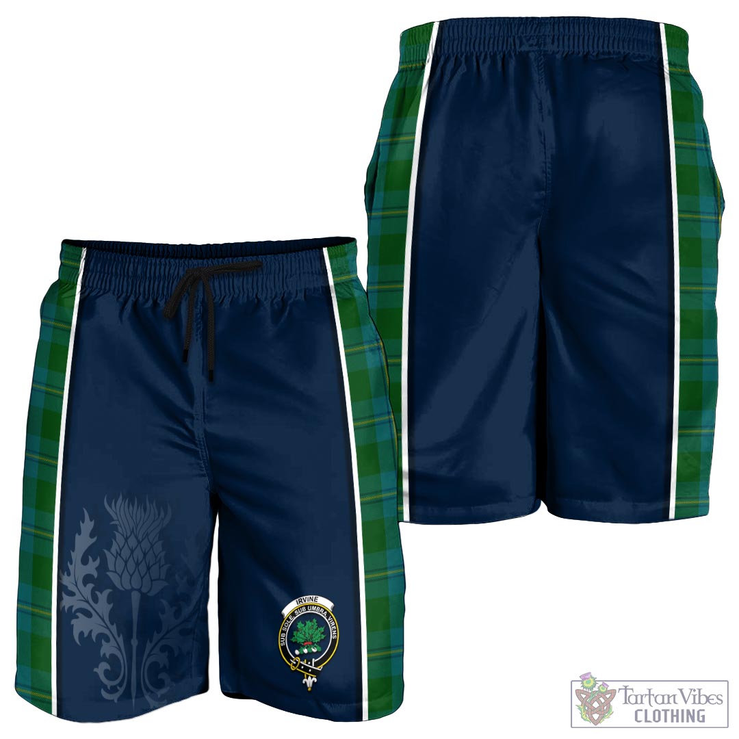 Tartan Vibes Clothing Irvine of Bonshaw Tartan Men's Shorts with Family Crest and Scottish Thistle Vibes Sport Style