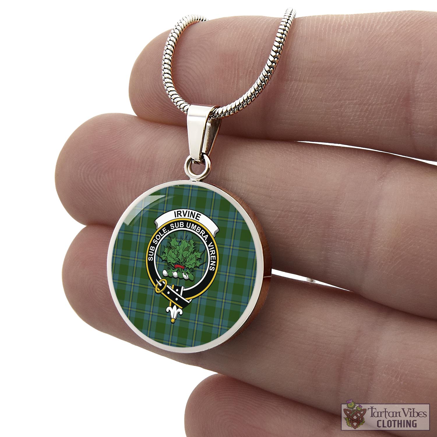 Tartan Vibes Clothing Irvine of Bonshaw Tartan Circle Necklace with Family Crest