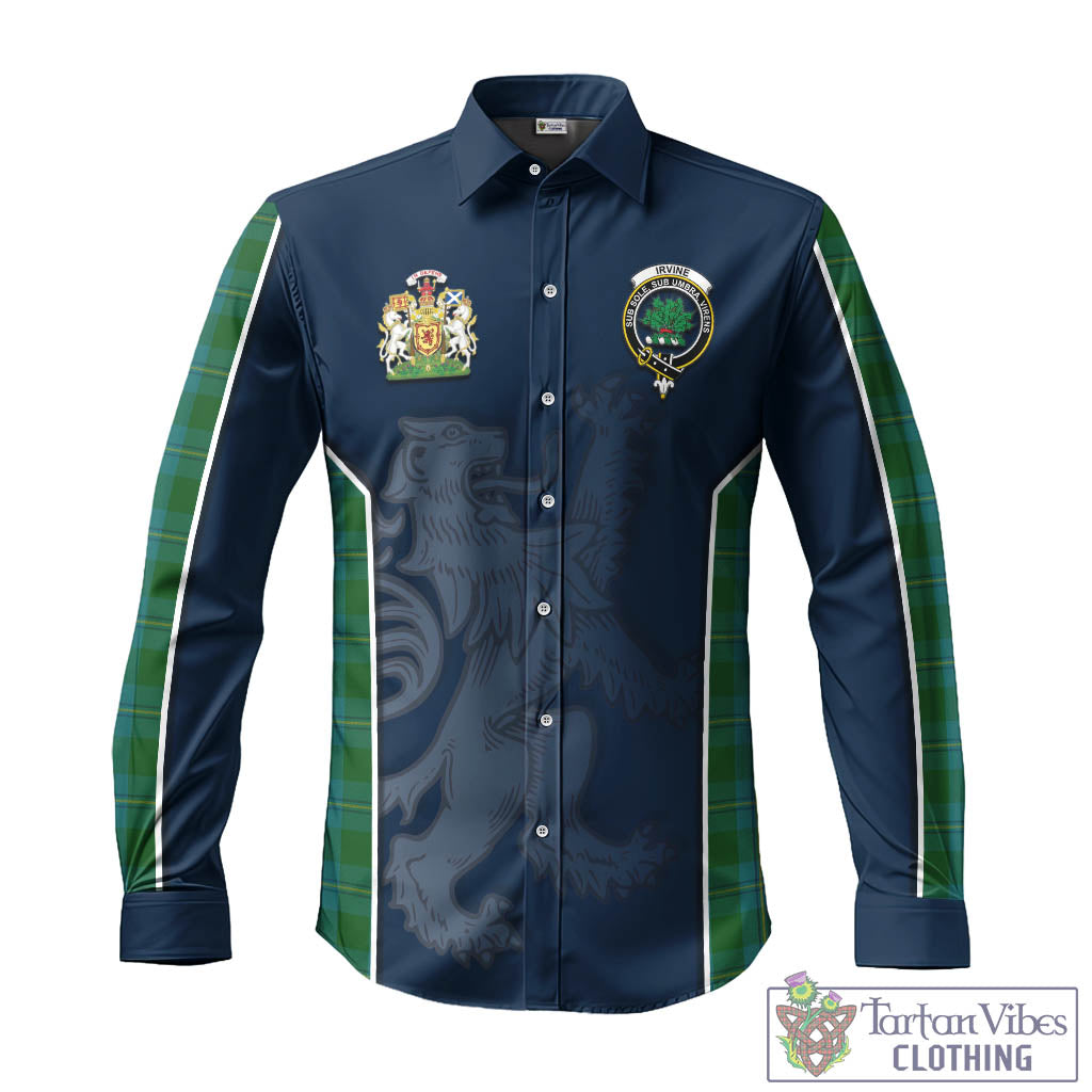 Tartan Vibes Clothing Irvine of Bonshaw Tartan Long Sleeve Button Up Shirt with Family Crest and Lion Rampant Vibes Sport Style