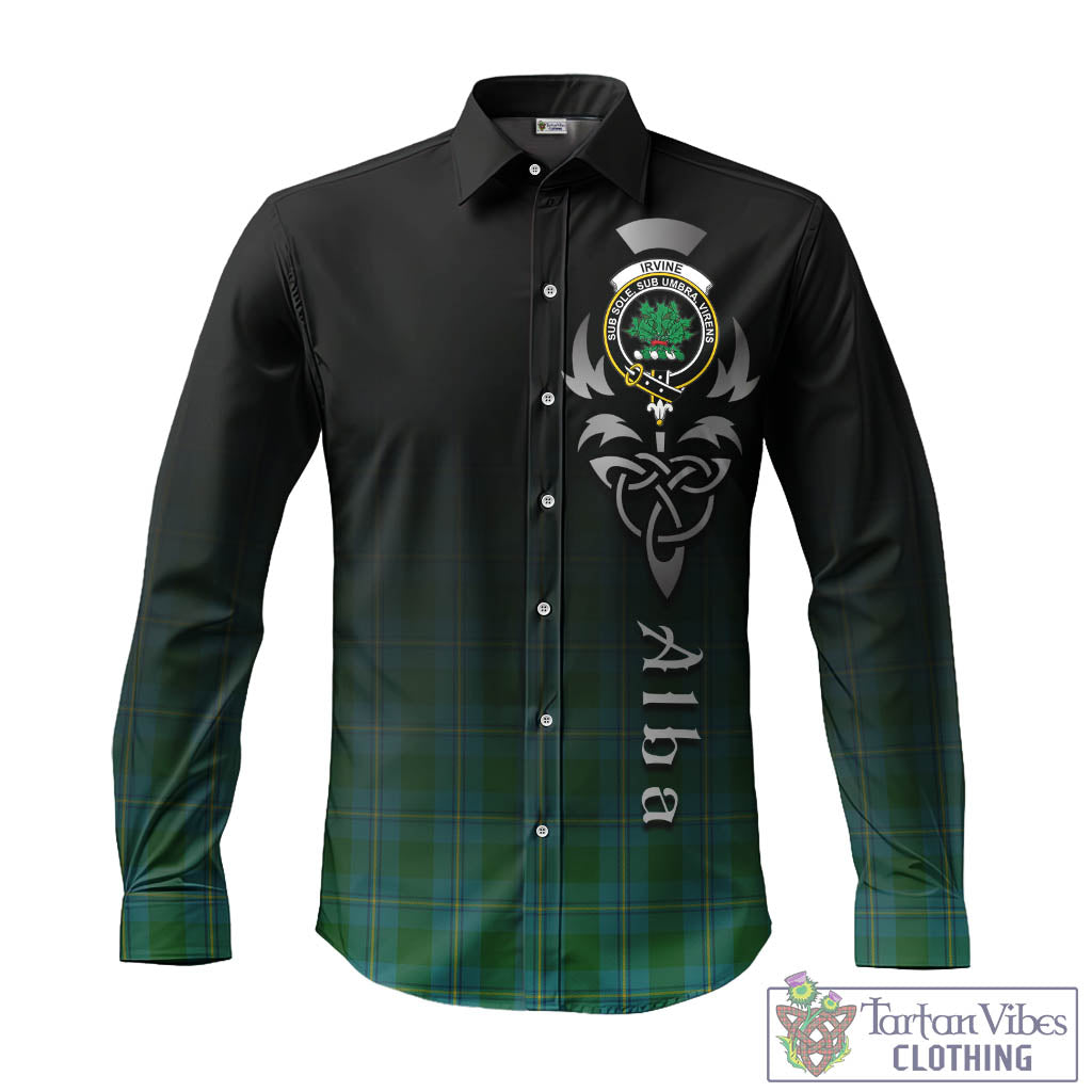 Tartan Vibes Clothing Irvine of Bonshaw Tartan Long Sleeve Button Up Featuring Alba Gu Brath Family Crest Celtic Inspired