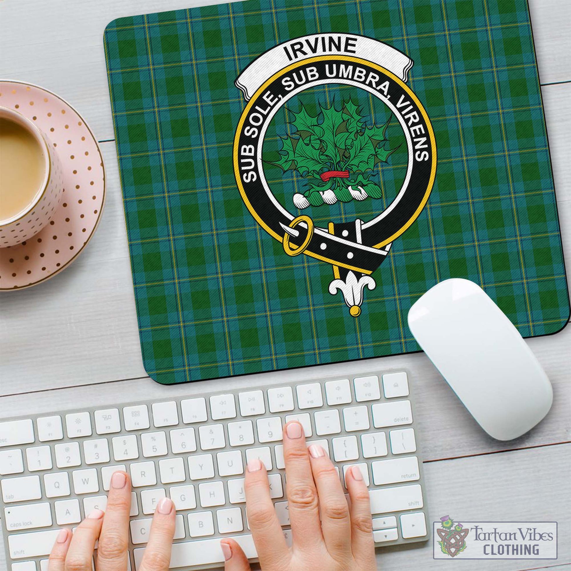 Tartan Vibes Clothing Irvine of Bonshaw Tartan Mouse Pad with Family Crest