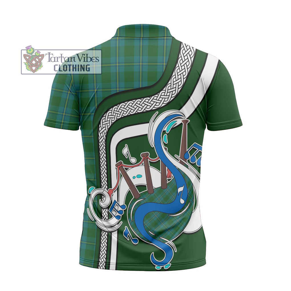 Irvine of Bonshaw Tartan Zipper Polo Shirt with Epic Bagpipe Style - Tartanvibesclothing Shop