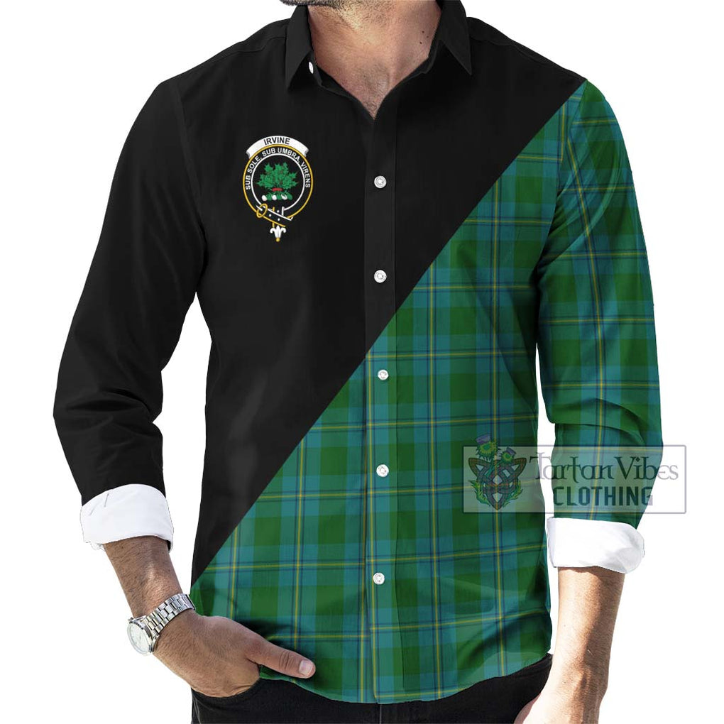 Irvine of Bonshaw Tartan Long Sleeve Button Shirt with Family Crest and Military Logo Style - Tartanvibesclothing Shop