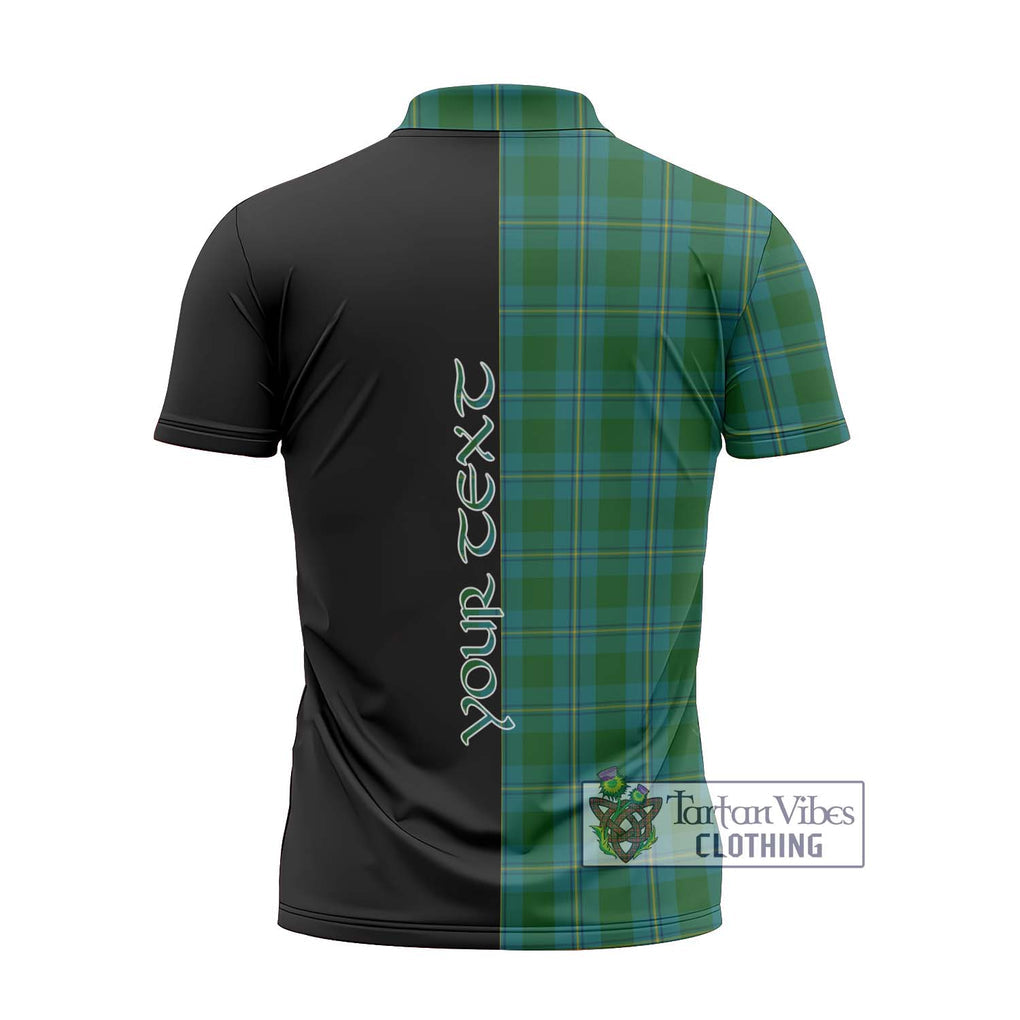 Irvine of Bonshaw Tartan Zipper Polo Shirt with Family Crest and Half Of Me Style - Tartanvibesclothing Shop