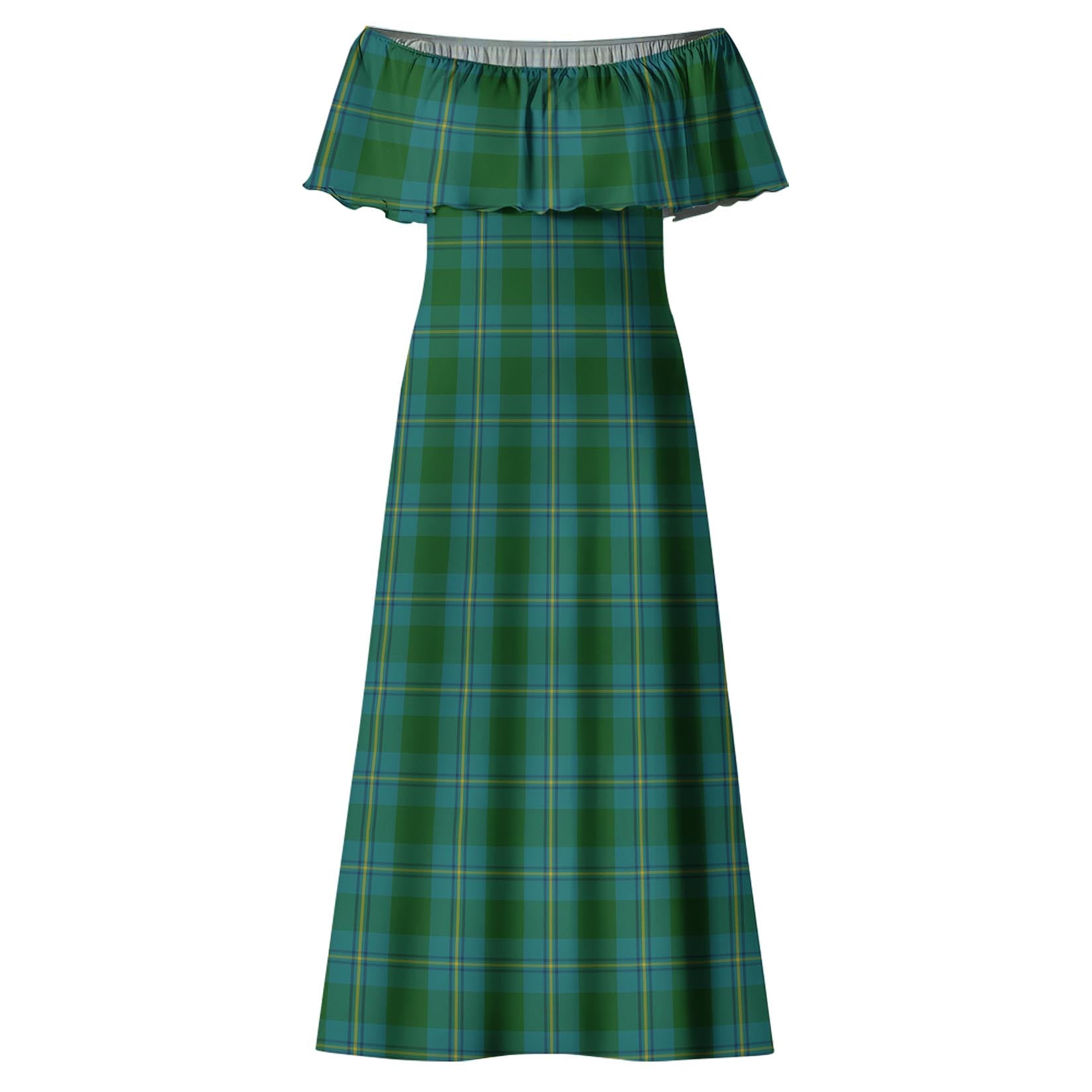 Irvine of Bonshaw Tartan Off Shoulder Long Dress - Tartanvibesclothing