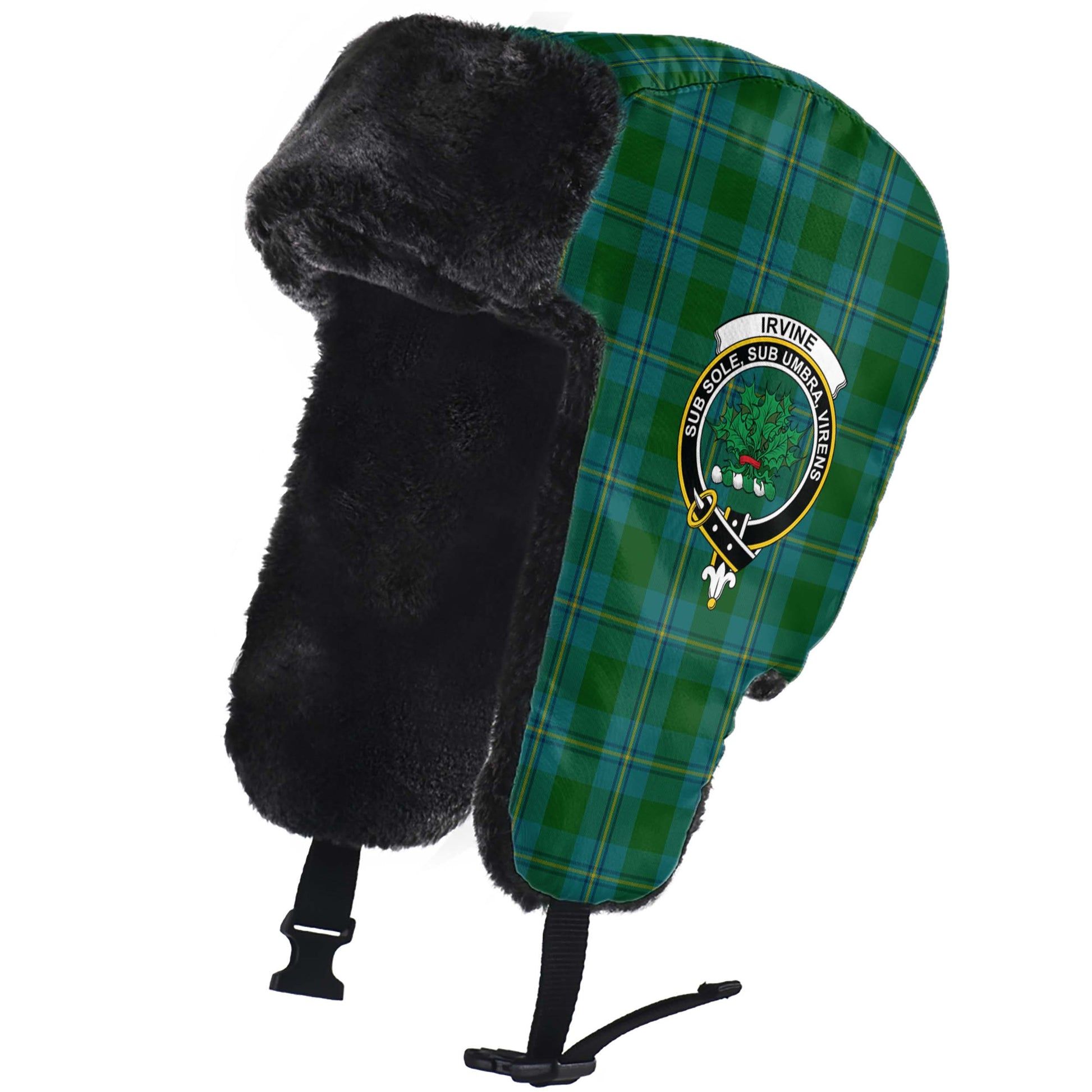 Irvine of Bonshaw Tartan Winter Trapper Hat with Family Crest - Tartanvibesclothing