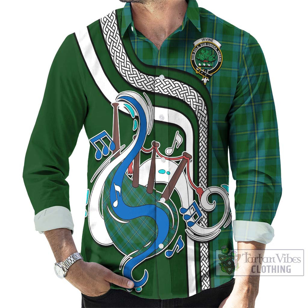 Irvine of Bonshaw Tartan Long Sleeve Button Shirt with Epic Bagpipe Style - Tartanvibesclothing Shop