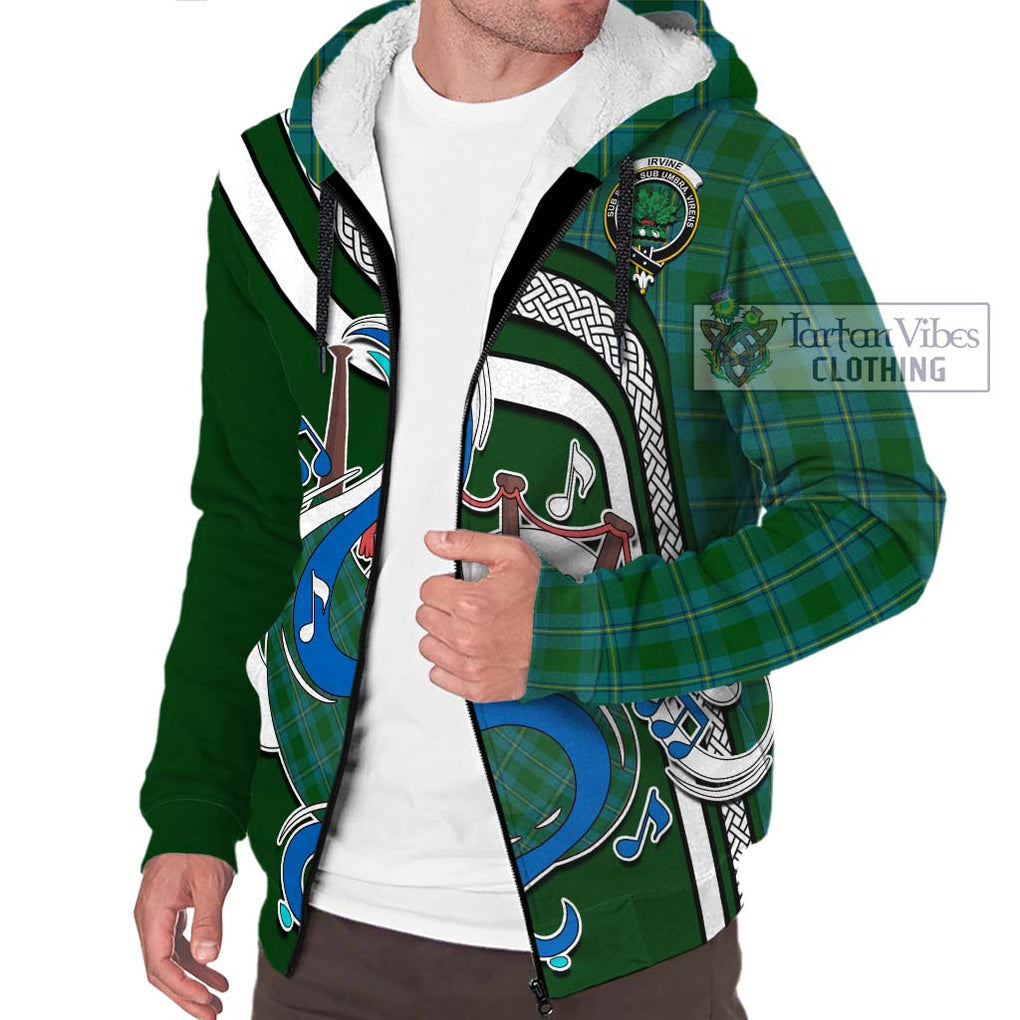 Irvine of Bonshaw Tartan Sherpa Hoodie with Epic Bagpipe Style Unisex - Tartanvibesclothing Shop