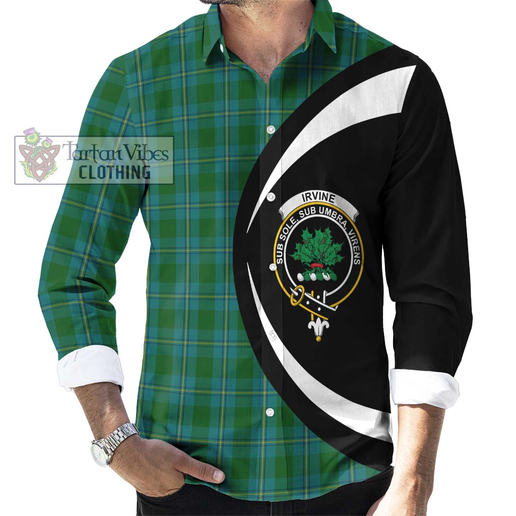 Irvine of Bonshaw Tartan Long Sleeve Button Up with Family Crest Circle Style - Tartan Vibes Clothing