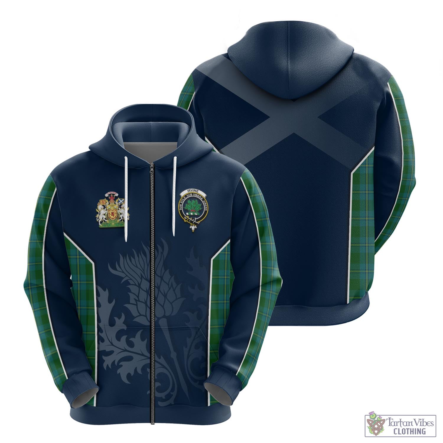 Tartan Vibes Clothing Irvine of Bonshaw Tartan Hoodie with Family Crest and Scottish Thistle Vibes Sport Style