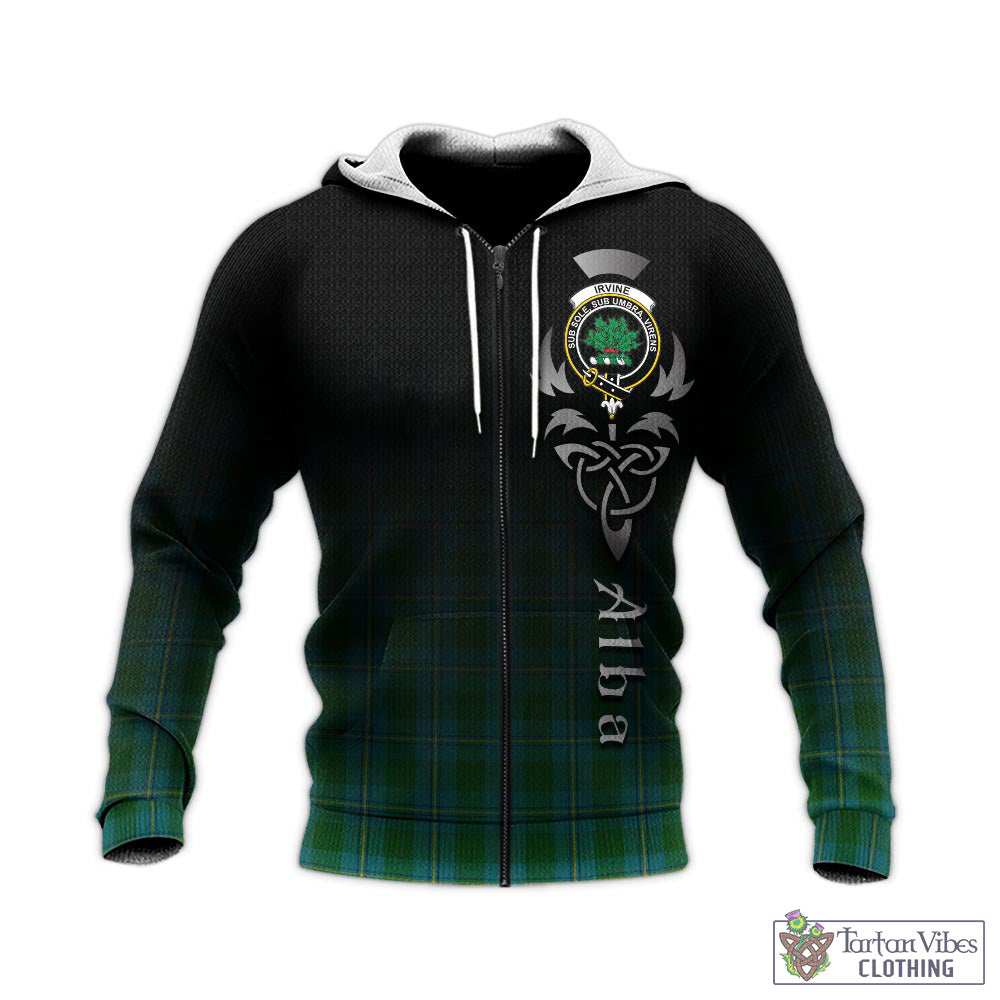 Tartan Vibes Clothing Irvine of Bonshaw Tartan Knitted Hoodie Featuring Alba Gu Brath Family Crest Celtic Inspired