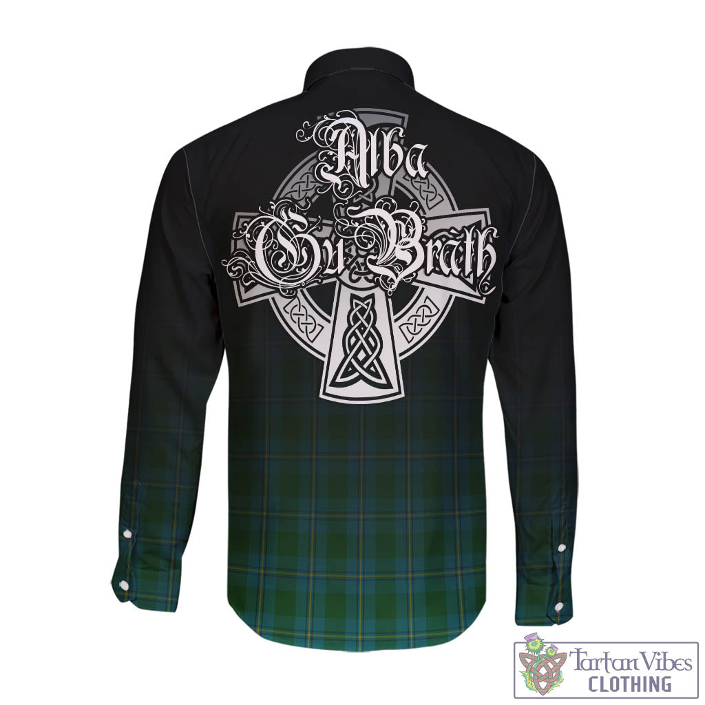 Tartan Vibes Clothing Irvine of Bonshaw Tartan Long Sleeve Button Up Featuring Alba Gu Brath Family Crest Celtic Inspired